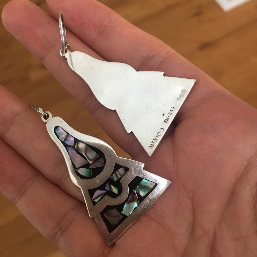 Solid Sterling Silver Inlay Abalone Shell Drop Ea… - image 6